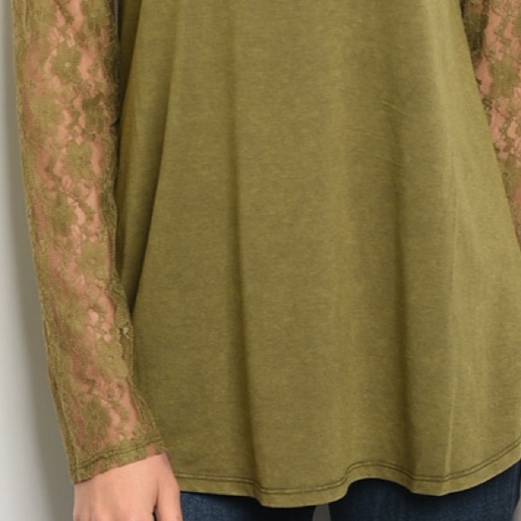 💫Olive Long sleeve scoop neck lace detail tee. - Picture 4 of 8
